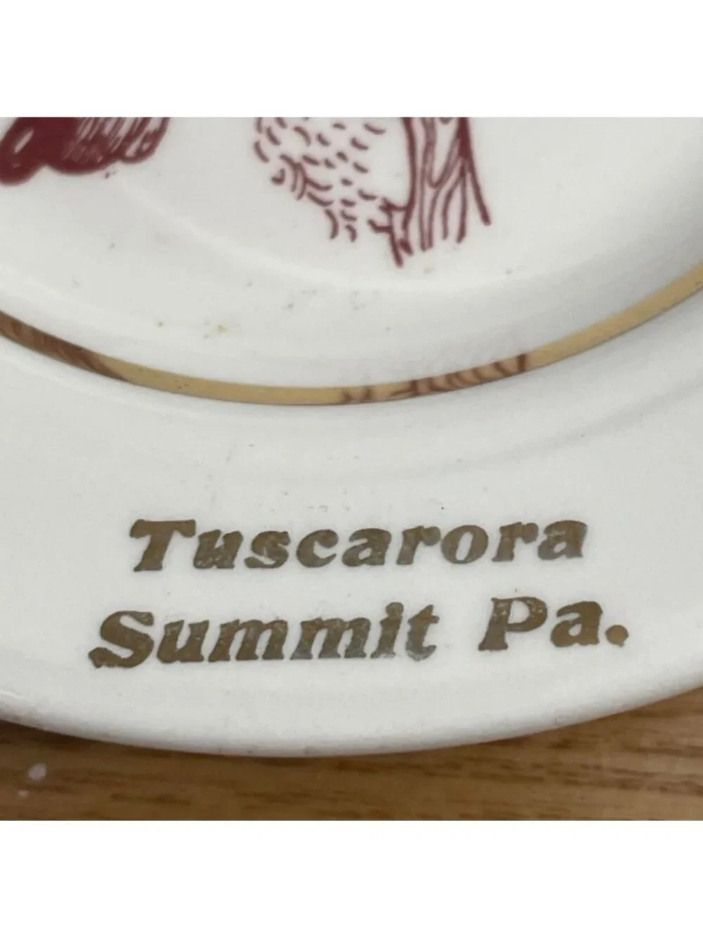 Vintage Tuscarora Summit Pa Ceramic Ashtray w Deer Humor Gold Trim 5 Inch